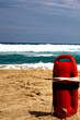Red baywatch buoy at beach