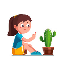 Preschool Girl Kid Pricked Finger On Cactus Thorn