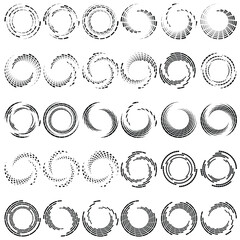 Leinwandbilder - Segmented circle with rotation.Circular and radial Dashed lines volute, helix. Abstract concentric circle.Spiral, swirl, twirl element.   Radiating arc lines. Geometric cochlear, vortex illustration