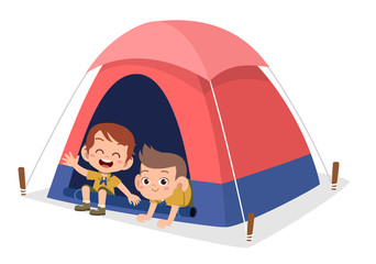 Canvas Print - happy cute kids outdoor camp summer holiday