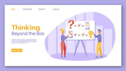 Wall Mural - Thinking beyond the box landing page vector template. Brainstorming website interface idea with flat illustrations. Office meeting homepage layout. Teamwork web banner, webpage cartoon concept
