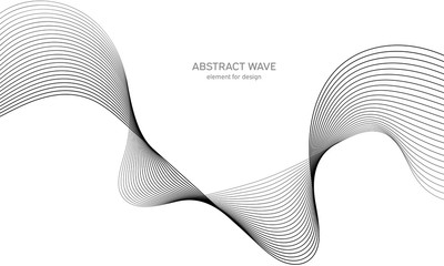 Wall Mural - Abstract wave element for design. Digital frequency track equalizer. Stylized line art background. Vector illustration. Wave with lines created using blend tool. Curved wavy line, smooth stripe.