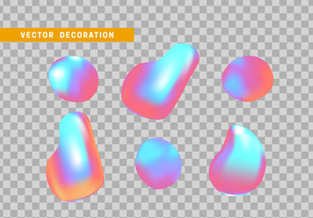 Wall Mural - shape liquid drops with colorful gradient. abstract 3d fluid objects with gradient holographic color