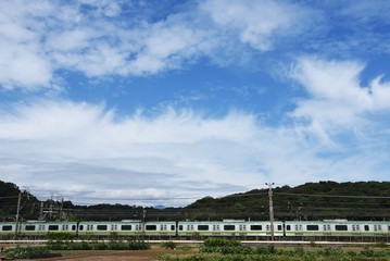 Canvas Print - September sky and autumn countryside in Japan. The blue sky and white clouds give a sense of the seasons.