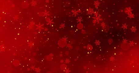 Red snowflakes and bokeh lights on the red Merry Christmas background. 3D render