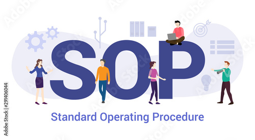 Fotomural sop standard operating procedure concept with big word or text and team people w