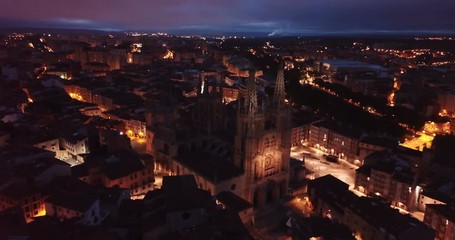 Wall Mural - Evening view of the Burgos city with buildings and Cathedral from high, Burgos, Spain