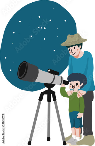 親子で天体観測するイラスト Stock Illustration Adobe Stock