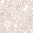 Nut seamless pattern with flat line icons. Vector background of dry nuts and seeds - almond, cashew, peanut, walnut, pistachio. Food texture for grocery shop, brown white color