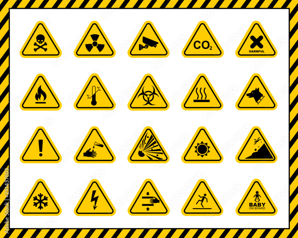 Set of triangle yellow warning sign. Vector, illustration Stock Vector ...