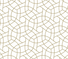 Seamless Pattern With Abstract Geometric Line Texture, Gold On White Background. Light Modern Simple Wallpaper, Bright Tile Backdrop, Monochrome Graphic Element