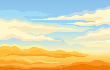 Wall Mural - Blue sky with clouds over the yellow desert. Vector illustration.