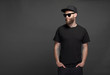 © 4Max - Hipster handsome male model with beard wearing black blank t-shirt with space for your logo or design