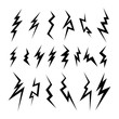 Collection of hand drawn black thunder or lighting icon isolated