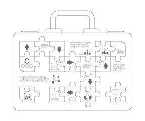 Poster - Business infographic. Case with puzzle forms advertising concept idea success steps puzzle background vector. Illustration business case infographic, bag with puzzle diagram