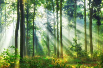 Plakat piękny słońce dąb drzewa lato