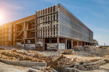 construction site background. hoisting cranes and new multi-storey buildings. i.ndustrial background