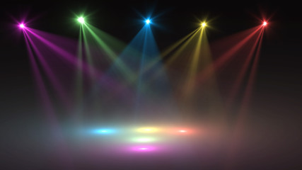 Wall Mural - abstract of empty stage with colorful spotlights or several bright projectors for scene lighting eff