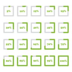 Poster - Set of square percentage diagrams from 5 to 100 for infographics on a white background
