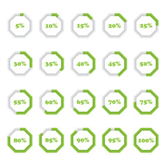 Poster - Set of octagon percentage diagrams from 5 to 100 for infographics on a white background