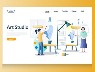 Wall Mural - art studio vector website landing page design template