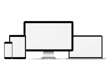 Leinwandbilder - Set of computer monitor, laptop, smartphone and tablet with empty screen on a white background