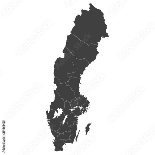 Cuadros en Lienzo Sweden map with selected regions in black color on a white background