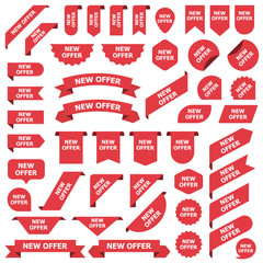 Fototapete - Big set of red stickers new offer tags, labels and banners