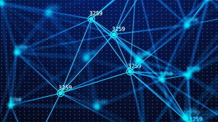 Data technology illustration. Big data digital code. Abstract connection of dots and lines on dark background. 3D