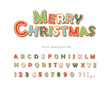 Christmas Gingerbread Cookie font. Hand drawn cartoon colorful alphabet for holidays. Biscuit letters and numbers. Vector
