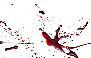 Wall Mural - Blood on a white background. Drops and splashes of blood on a white background.