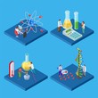 Science chemical lab. Isometric vector laboratory and scientists. Chemical isometric lab, laboratory science for research illustration
