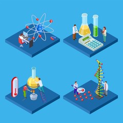 Poster - Science chemical lab. Isometric vector laboratory and scientists. Chemical isometric lab, laboratory science for research illustration