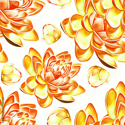 Waterlilies flower seamless pattern.