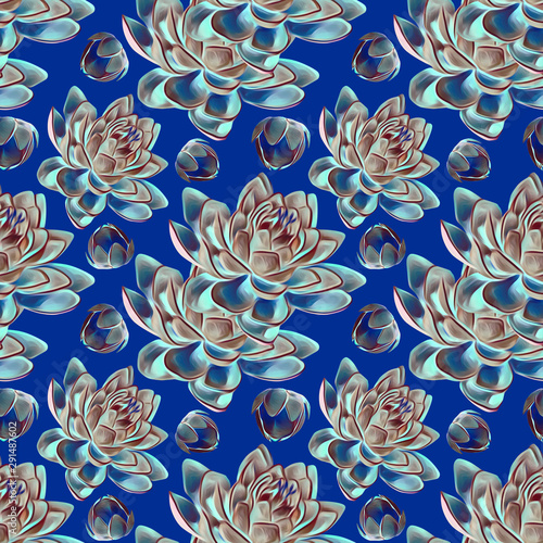 Waterlilies flower seamless pattern.