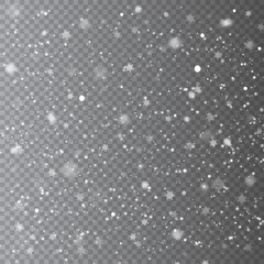 Sticker - Falling Snow Overlay Background. Vector snowfall isolated on transparent background.