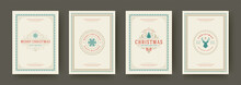 Christmas Cards Vintage Typographic Design Ornate Decorations Symbols With Winter Holidays Wishes Vector Illustration