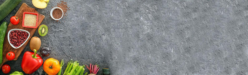 Wall Mural - Various healthy products on grey background