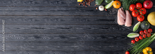 Fotografía Various healthy products on wooden background