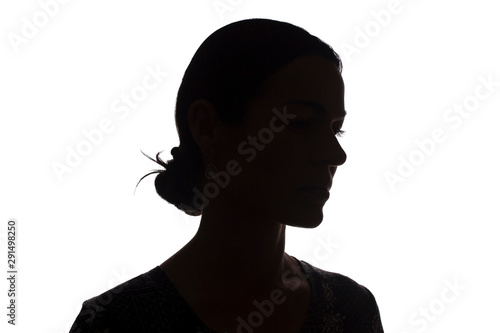 Fotografía Silhouette young girl side view with hairstyle - isolated