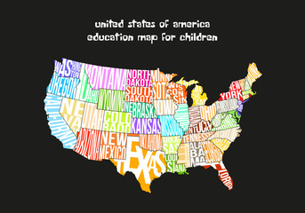Wall Mural - education colorful usa map state lettering name