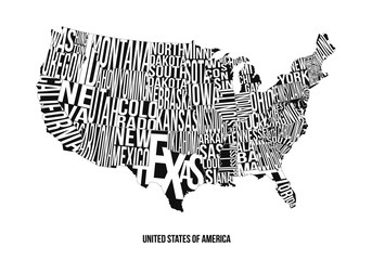 Wall Mural - united states of america lettering map vector type