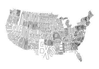 Wall Mural - usa lettering map vector illustration linear art