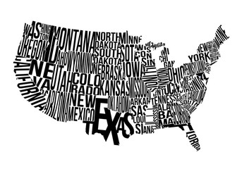 Wall Mural - united states of america lettering map vector art