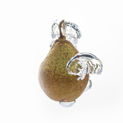 Poster - Beautiful fresh pear in water bubble white background.
