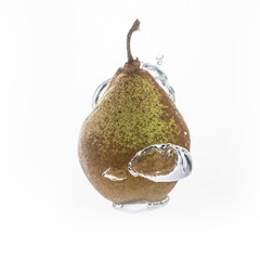 Poster - Beautiful fresh pear in water bubble white background.
