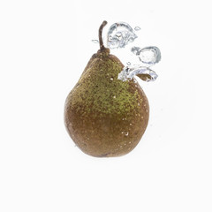 Poster - Beautiful fresh pear in water bubble white background.