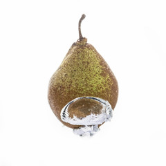 Poster - Beautiful fresh pear in water bubble white background.