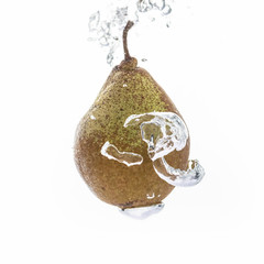 Poster - Beautiful fresh pear in water bubble white background.