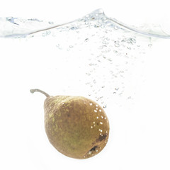 Poster - Beautiful fresh pear in water bubble white background.